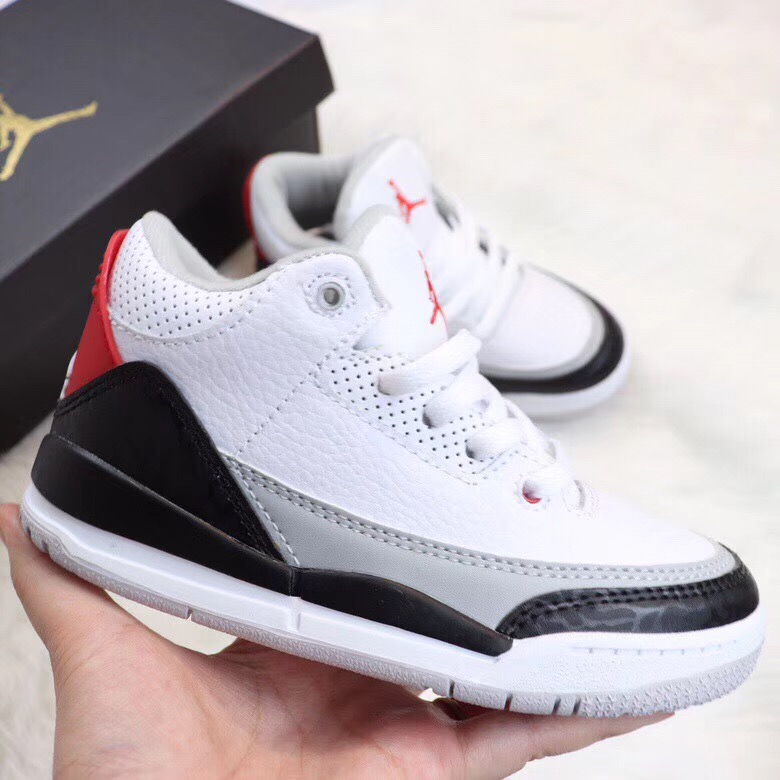 Kids Air Jordan 3 White Black Red